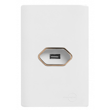 Cj Entrada USB Carregador Horizontal 4x2 - Novara Branco C/ Ouro Rose